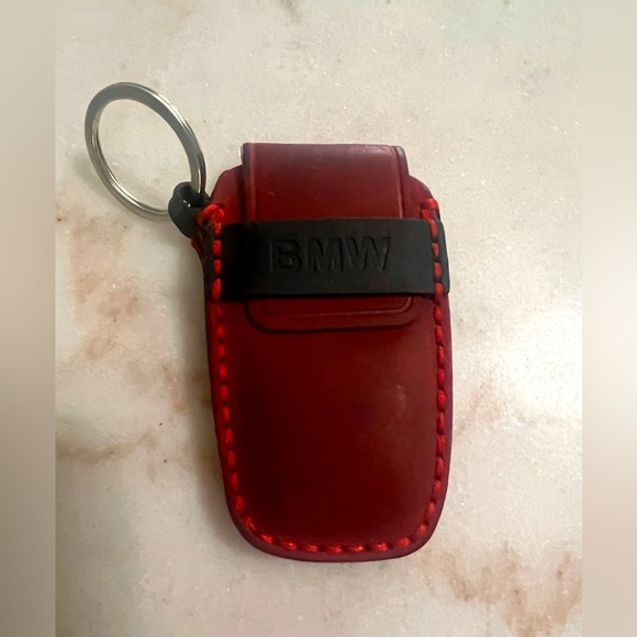 Tan Leather Embossed BMW Key Fob Holder Keychain Case - Picture 1 of 4